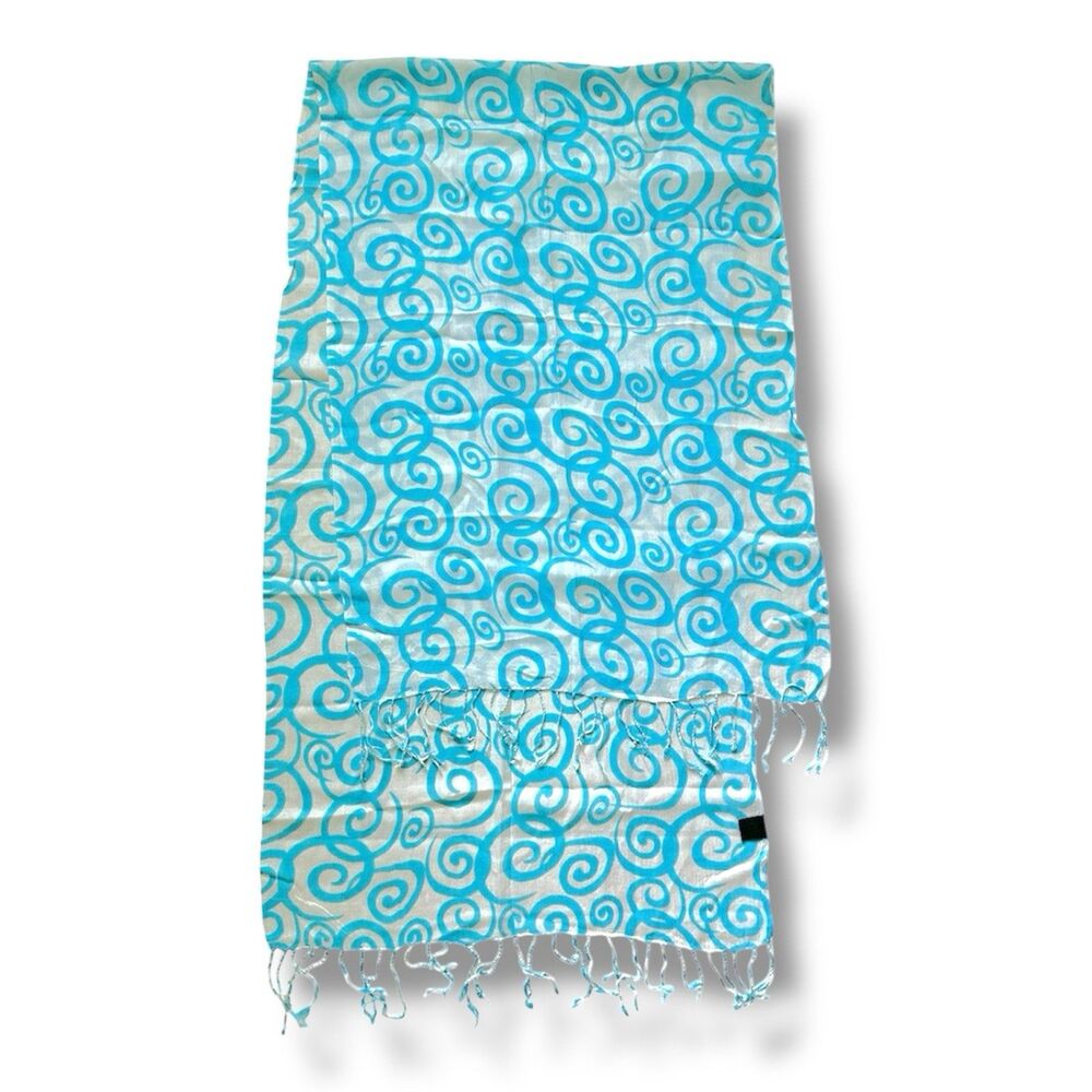 100% Rayon Blue Rectangular Scarf 69” X 21.5” Unisex Scarce